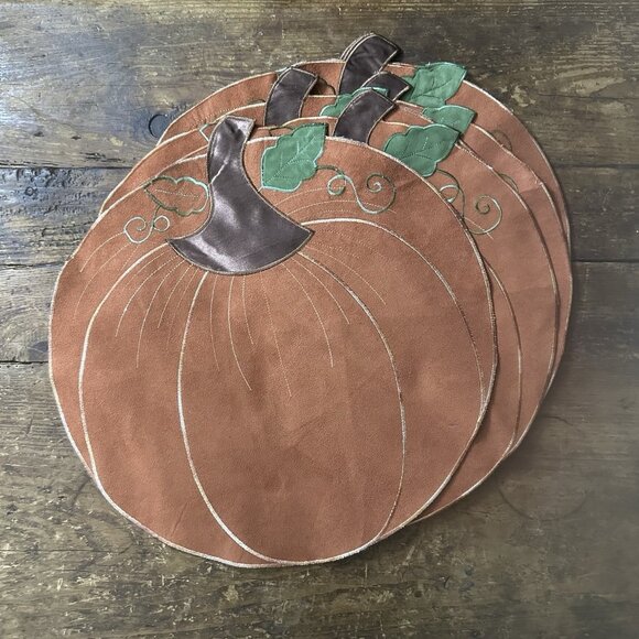 Pumpkin Holiday Placemats Set of 8 Orange Round Thanksgiving Dinner Table - Picture 2 of 7